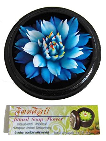 Jittasil Thai Hand-Carved Soap Flower, 4 Inch Scented Soap Carving Gift-Set, Blue Lotus In Decorative Wood Case
