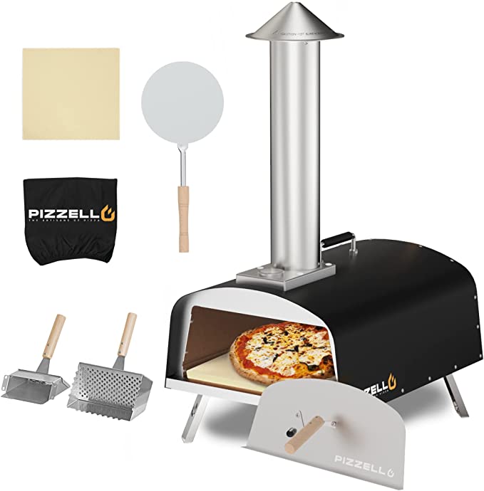 PIZZELLO Outdoor Pizza Oven Wood Fired Portable wood pellet pizza oven with 13" Pizza Stone, Pizza Peel, Fold-up Legs, Travel Bag