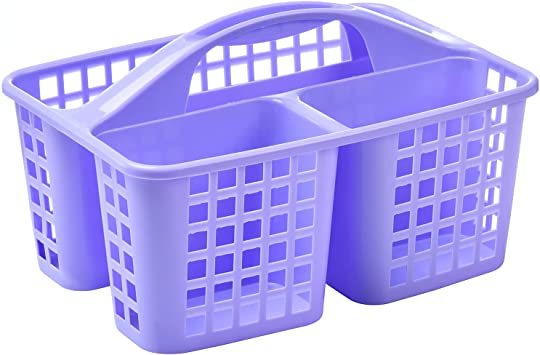 ALINK Plastic Shower Caddy Basket with Compartments, Portable Divided Cleaning Supply Storage Organizer with Handle for College Dorm Bathroom - Purple