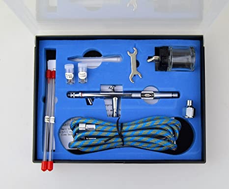Weberdisplays Pro Siphon Feed Double Action Air Brush Set with 22 cc Jar and Three Nozzles 0.3 mm, 0.5 mm and 0.8 mm and Hose in a Case For Art Tattoo Nail Dual Action Airbrush