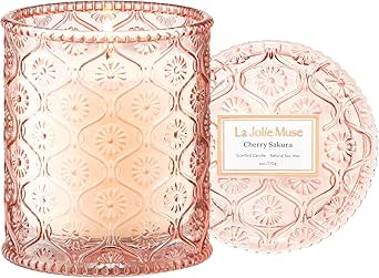 LA JOLIE MUSE Cherry Sakura Candle, Candles Gifts for Women, Natural Soy Floral Candles for Home Scented, 6 Oz 40 Hours Burn