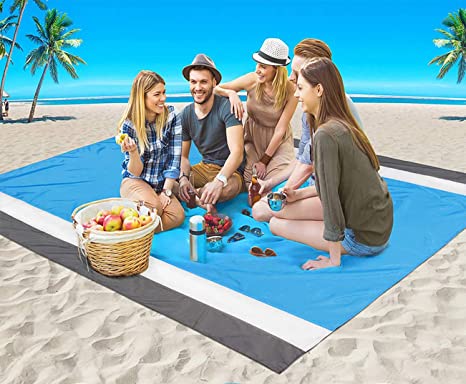 Beach Blanket, Beach Mat Outdoor Picnic Blanket Large Sand Free Compact for 4-7 Persons Water Proof And Quick Drying Beach Mat Mady by Premium Nylon Pocket Picnic Sheet For Outdoor Travel ( 78" X 81")