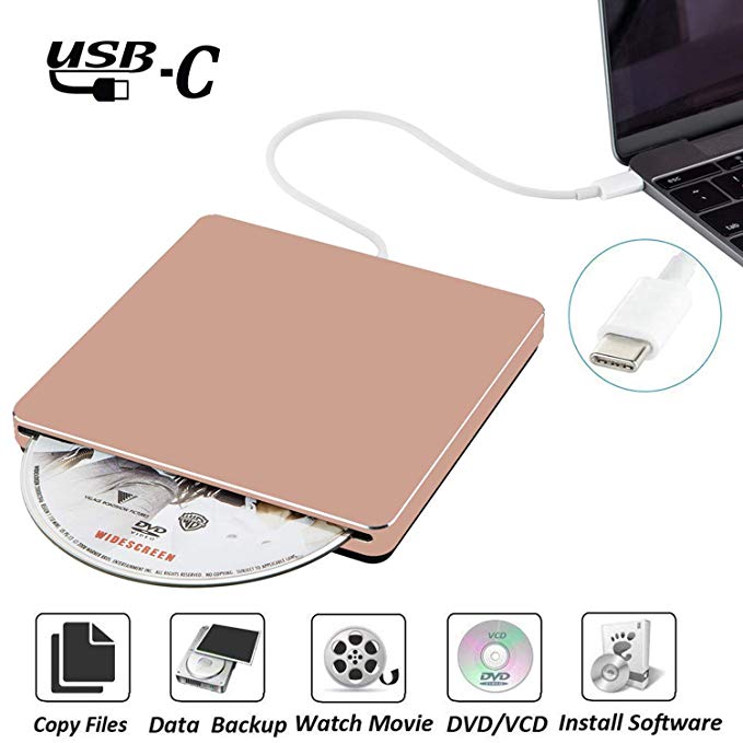 External DVD CD Drive NOLYTH USB C DVD CD  /-RW Superdrive Player Burner Writer Drive for Apple/Mac/Macbook Pro Air/Laptop/Windows10(Rose Gold)
