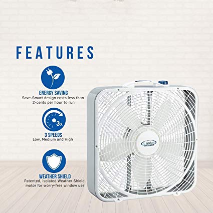 Lasko 20″ Weather-Shield Performance Box Fan - Features Innovative Wind Ring System for Up to 30% More Air, 3720