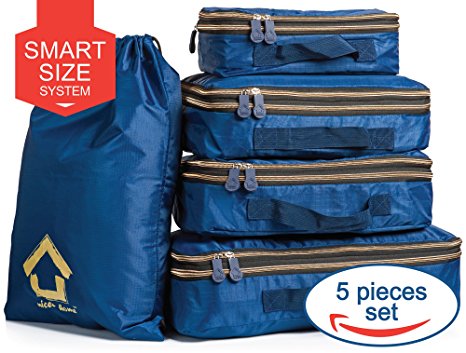 Packing Cubes Space Saver (5 Piece Set) - Sturdy, Lightweight, Water Resistant Packing Squares - Compact Travel Packing Cubes - Organize your Luggage with Ease & Pack Like a Pro!