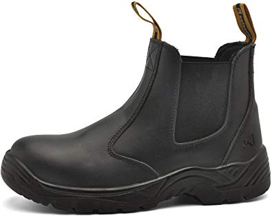 SAFETOE Unisex Work Boots Steel Toe Shoes- M8025 Black Men & Women Wide Fit Leather Waterproof Slip Resistant Safety Shoes