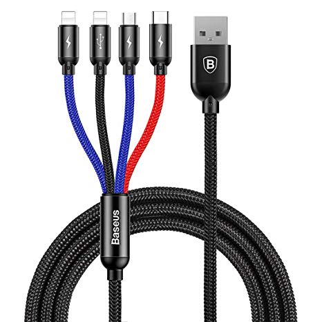 Baseus Multi Charger USB Data Cable iP Micro USB Type-C 4in1Charging Cable 3.5A Fast Charging Data Cables (Multi-coloured1)