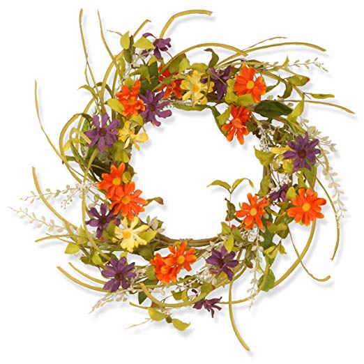 National Tree 22 Inch Floral Wreath with Multicolor Daisy Flowers (GAF30-22WM)