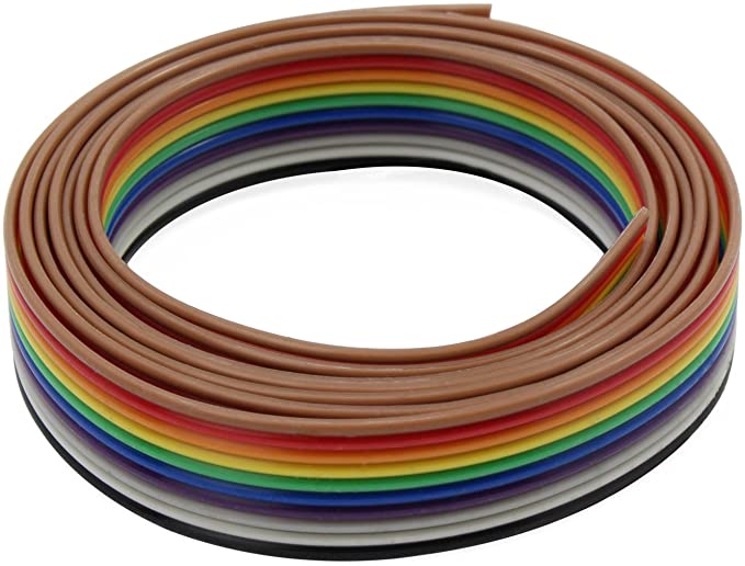 OCR Ribbon Cable 1.27mm Rainbow Color Flat Cable 10Wire 20 Feet for 2.54mm Connectors(10Wire 20 Feet)