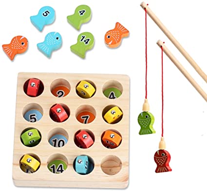 Wooden Fishing Game Toy for Children Baby Montessori Toys Number Color Sorting Magnetic Puzzle Preschool Board Games for 1 2 3 4 5Year Old Girl Boy Kids Learning Education Fine Motor Skill Toy