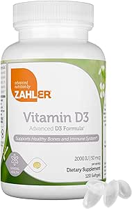 Zahler - Advanced Vitamin D3 2000 IU Softgels (120 Count) Kosher Vegetarian Friendly Vitamin D for Immune Support, Bone, Teeth & Muscle Health - Daily D3 Vitamin Supplement for Adults - Easy Swallow V