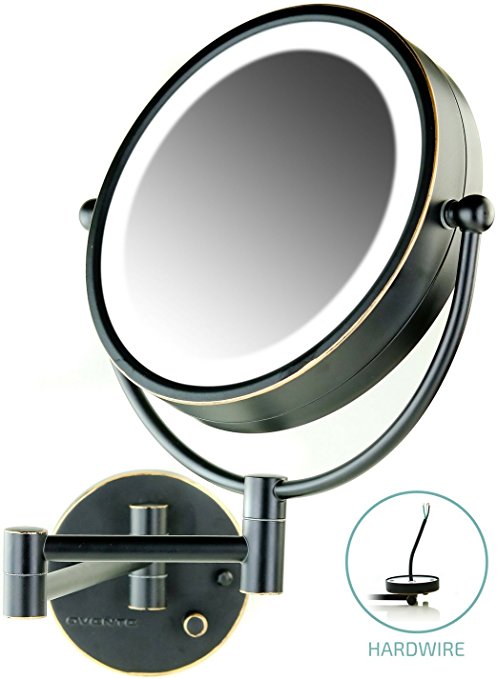 Ovente Wall Mount Makeup Mirror, Direct Hard Wire, 8.5 Inch, 1x/7x Magnification, Hand-Painted Oil-Rubbed Bronze (MPWD3185BZ1x7x)