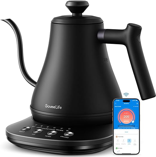 GoveeLife Smart Electric Kettle, 0.8L WiFi Gooseneck Kettle Compatible with Alexa, 5 Modes for Use, 3-minute Fast Heating and 2H Keep Warm, Auto-Shut off for Safety, Stainless Steel, Matte Black