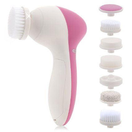 PIXNOR P2016 Facial Brush 7 in 1 Facial Massager Face Brush with 7 Brush Heads (Rosy)