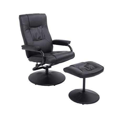 HomCom PVC Leather Recliner and Ottoman Set - Black