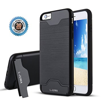 iPhone 6/6s Case, L-JUWA [Card Slot Holder][KickStand] Shockproof Slim Fit Dual Layer Hybrid Protection Case Cover for Apple iPhone 6/6s (Black)