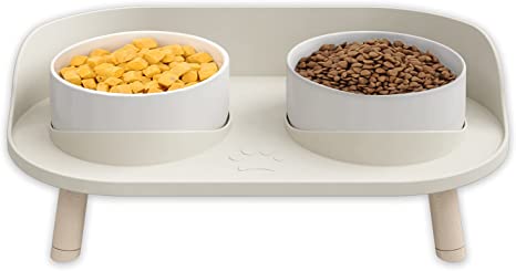Raised Dog Cat Food Bowls, Elevated Ceramics Dog Cat Water Bowls Stand, 3 Adjustable Heights Anti Vomiting cat Bowl with No-Spill Design, 5 inches Bowl for Medium and Small Size Dog Cats