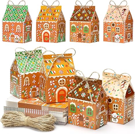 Zhanmai 48 Pcs Christmas Treat Boxes Candy Gingerbread House Mini Christmas Party Favor Box Small Paperboard Christmas Gift Boxes for Xmas Holiday Party Treat Cookie Goodie Snack Gift Packaging