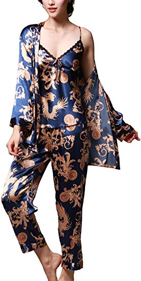 Jusfitsu Women's Pajama Sets Elegance 3pcs Silk Pajamas Womens Sleepwear Sets …