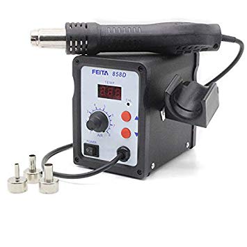 FEITA 858D Hot Air SMD Rework Station Digital Soldering Stations Kit with Desoldering Iron Holder   W/3 Nozzles Accessories