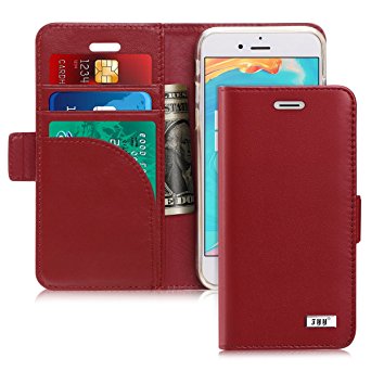 iPhone 8 Case, iPhone 7 Case, FYY [RFID Blocking wallet] Genuine Leather iPhone 7/8 (4.7 inch) Wallet Case with Credit Card Protector Wine Red