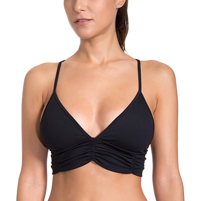 CRZ YOGA Women's Light Support Comfort Wireless Plunge Bra Strappy Bralette