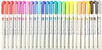 Zebra Mildliner Soft Color Double-Sided Highlighter Pens 25 Full Color Set(Standard 15 Color   New 10 Color) with Original Vinyl Pen Case