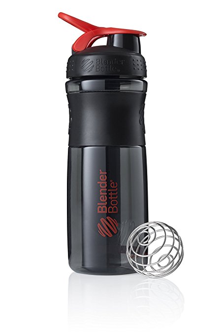 BlenderBottle SportMixer Tritan Grip Shaker Bottle, Transparent Black/Red, 28-Ounce