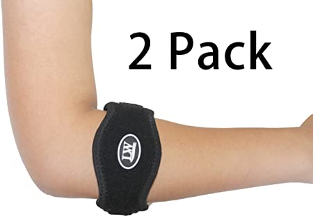 Two LW Elbow Support Strap Wrap Band (Pack of 2) L/XL - The Best Neoprene Forearm Brace with a Compression Pad - Tennis Elbow Golfer's Elbow Rowing Elbow Pain Relief