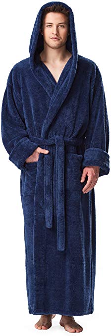 Arus Men's Hooded Fleece Bathrobe Turkish Soft Plush Robe