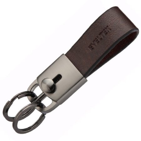 EVELTEK KE-03 Genuine Leather Dual Ring Key Chain, Brown