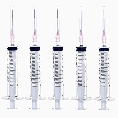 10ml/cc Syringes with 18Ga Needles and Caps, Disposable Syringe,Single sterile Individually Packaged (100Pack-10ML)