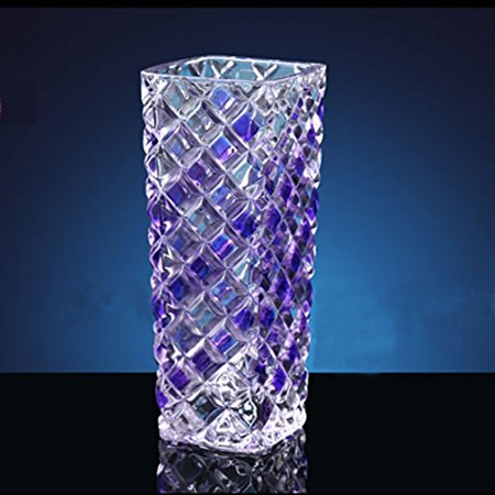 Glass Vase Mini Rectangle Crystal Vase with Rhombus Pattern Cylinder Vase. (Purple)