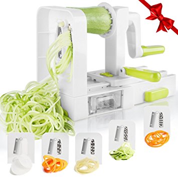 Spiralizer, DEIK 5-Blades Spiral Slicer, Heavy-Duty and Detachable Vegetable Spiralizer, Vegetable Slicer and Spaghetti Maker for Low Carb/Paleo/Gluten-Free Meals