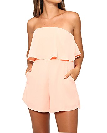 Moxeay Off-Should Sleeveless Chiffon Flounce Top Jumpsuit Romper Playsuit