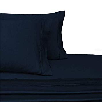 Exquisitely Lavish Sateen Solid Weave Bedding by Pure Linens, 600 Thread Count 100-Percent Plush Cotton, 5 Piece Split King (Adjustable Bed) Size Deep Pocket Hemmed Sheet Set, Navy