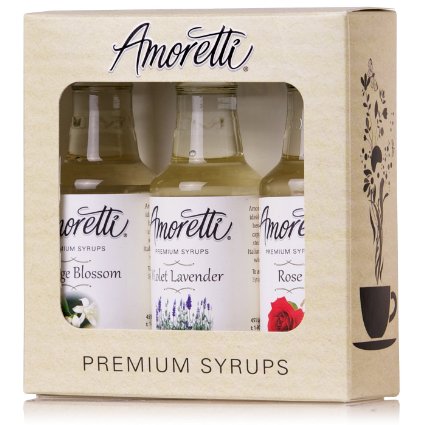 Amoretti Premium Floral Syrups 50ml 3 Pack (Rose, Violet Lavender, Orange Blossom)