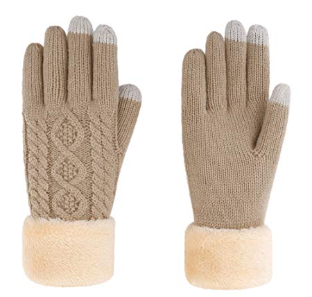 Simplicity Ladies' 3 Fingers Touchscreen Cable Knit Winter Gloves