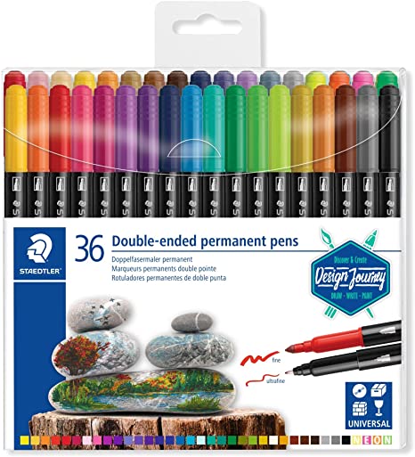 Staedtler Double-Ended Permanent Pens, Ideal for marking and drawing on almost anything, 36 Assorted Colors, 3187 TB36