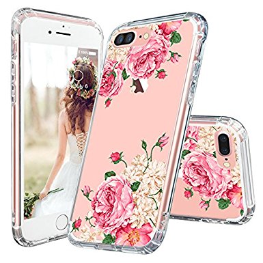 iPhone 7 Plus Case, MOSNOVO Tropical Floral Pink Rose Flower Clear Design Transparent Plastic Hard with TPU Bumper Protective Back Phone Case for Apple iPhone 7 Plus (5.5 Inch)