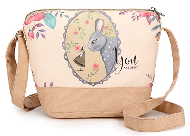 Crest Design Whimsical Canvas Cross-body Shoulder Bag for Girls and Teenagers