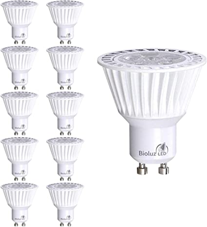 10 Pack Bioluz LED GU10 50W Equivalent (Uses only 6.5 watts) Dimmable 3000K 120v UL Listed (Pack of 10)