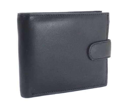 Men's High Quality Luxury Soft Black Leather Tri Fold Wallet - Id Window - Credit Debit Card Holder - Coin Pocket