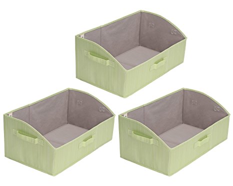 StorageWorks Polyester Trapezoid Storage Box, Foldable Basket Organizer Bin, Green, Bamboo Style, EX-Jumbo, 3-Pack