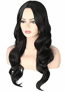 Black Wigs for Women Long Wavy Middle Part Full Wigs Halloween Cosplay Synthetic Wig