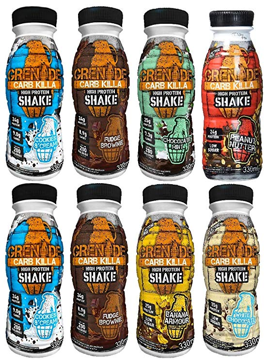 Grenade Carb Killa 330ml Mixed Flavour Pack High Protein Shake Bottles, Pack of 8