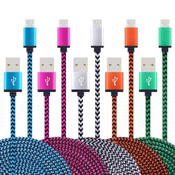 Micro USB Charger, INEER Premium 5-Pack Colorful Nylon Braided 6FT USB 2.0 A Male to Micro B Charger Cable for Android, Samsung Galaxy Edge, HTC, LG, Sony, Blackberry, Nokia and More Android Device