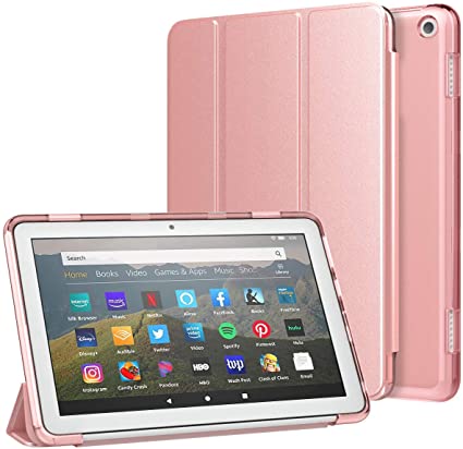 MoKo Case Fit All-New Kindle Fire HD 8 Tablet and Fire HD 8 Plus Tablet (10th Generation, 2020 Release) Case, Soft TPU Translucent Frosted Back Cover Slim Smart Shell, Auto Wake/Sleep - Rose Gold