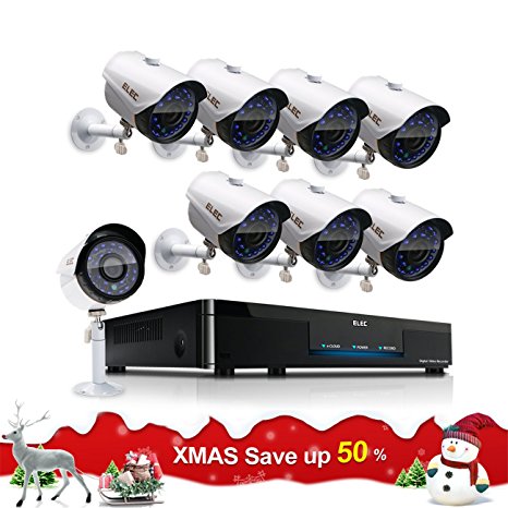 ELEC 8-Channel HD-AHD 1080P Lite Video Security System DVR and (8) 1.3MP 2000TVL Indoor/Outdoor Weatherproof Cameras with IR Night Vision LEDs- NO HDD