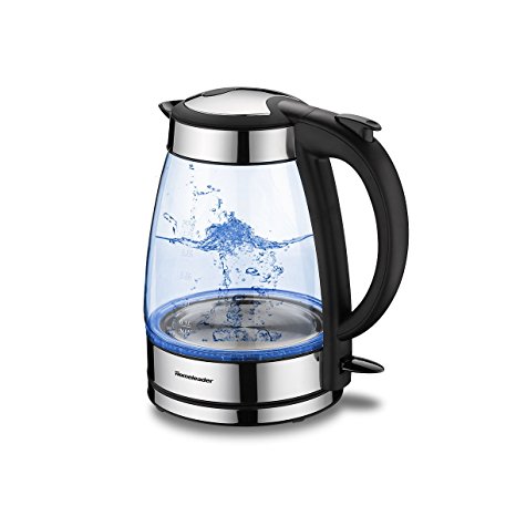 Homeleader Electric Kettle, Fast Boiling Glass Tea Kettle (BPA-Free), Cordless Electric Glass Kettle with Blue LED Lighting, Auto Shut-Off and Boil-Dry Protection, 1.7 Liter Capacity